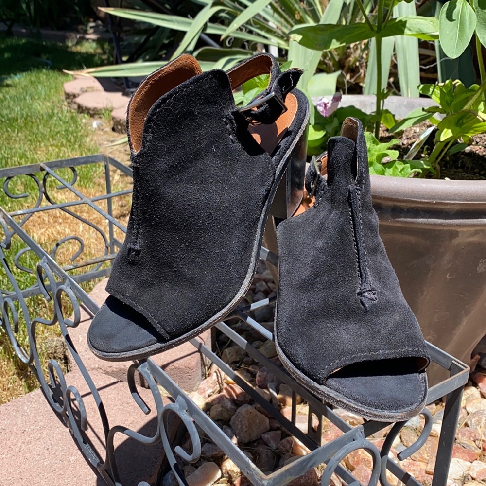 Frye BlackSuede Open Toed Sandals/Booties